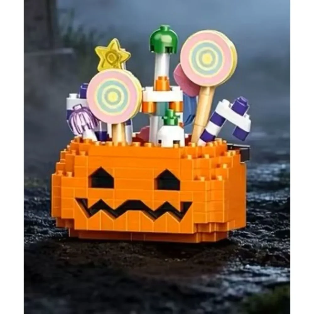 Halloween Pumpkin Snack Box Building Blocks 225 Pc Candy Treat Basket Toy 6+